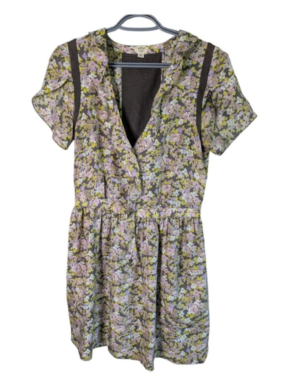 Wilfred Silk Dainty Floral Tea Dress Pink/Grey/Yellow Linen Panels Size 4